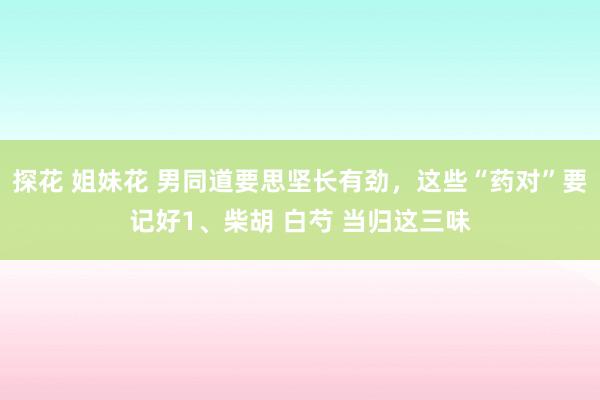 探花 姐妹花 男同道要思坚长有劲，这些“药对”要记好1、柴胡 白芍 当归这三味