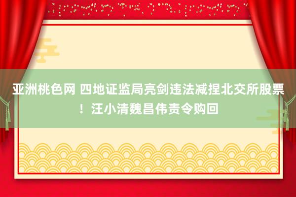 亚洲桃色网 四地证监局亮剑违法减捏北交所股票！汪小清魏昌伟责令购回