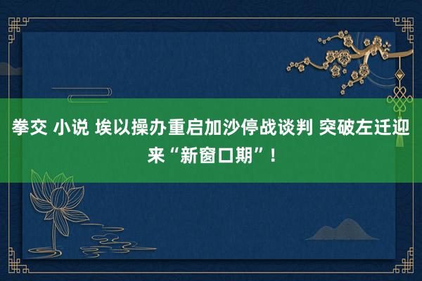 拳交 小说 埃以操办重启加沙停战谈判 突破左迁迎来“新窗口期”！