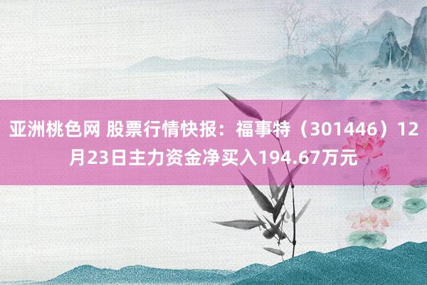 亚洲桃色网 股票行情快报：福事特（301446）12月23日主力资金净买入194.67万元