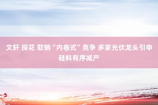 文轩 探花 取销“内卷式”竞争 多家光伏龙头引申硅料有序减产