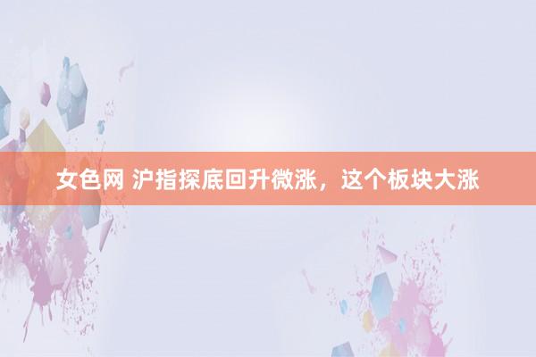 女色网 沪指探底回升微涨，这个板块大涨