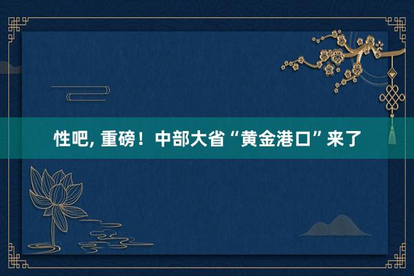 性吧， 重磅！中部大省“黄金港口”来了